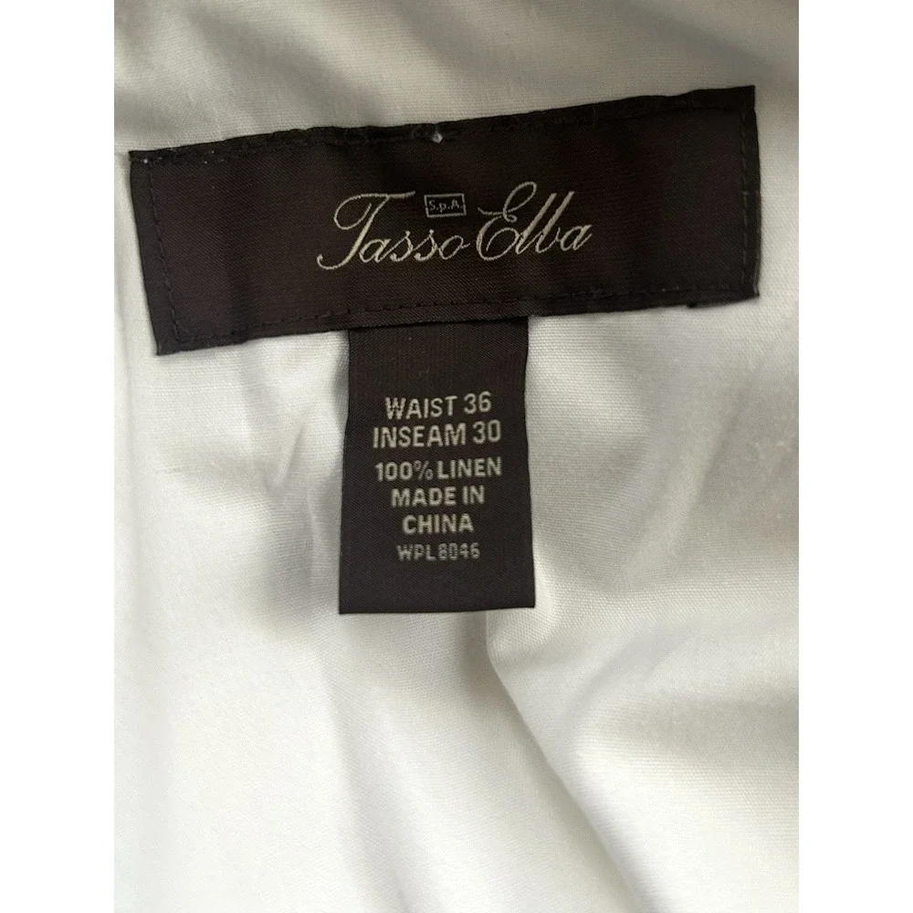 Tasso Elba 100% Linen Chino Pants White Semi Sheer 36x27 Coastal Lightweight‎
